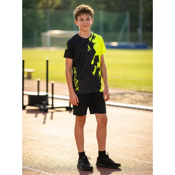 Funktionaler t -Shirt -Prämie von Kindern ALTISPORT VOJ/ALM112TR01 SCHWARZFLUO GELB 