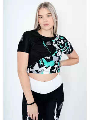 Funktionelles Premium-Crop-Top für Damen ALTISPORT VOJ/ALW022TR07 ČERNÁ/TYRKYSOVÁ SCHWARZ/TÜRKIS
