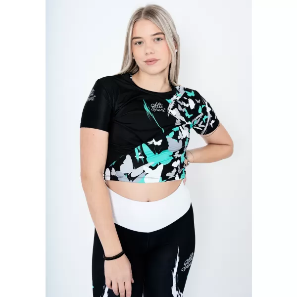  Funktionelles Premium-Crop-Top für Damen ALTISPORT VOJ/ALW022TR07 ČERNÁ/TYRKYSOVÁ SCHWARZ/TÜRKIS 