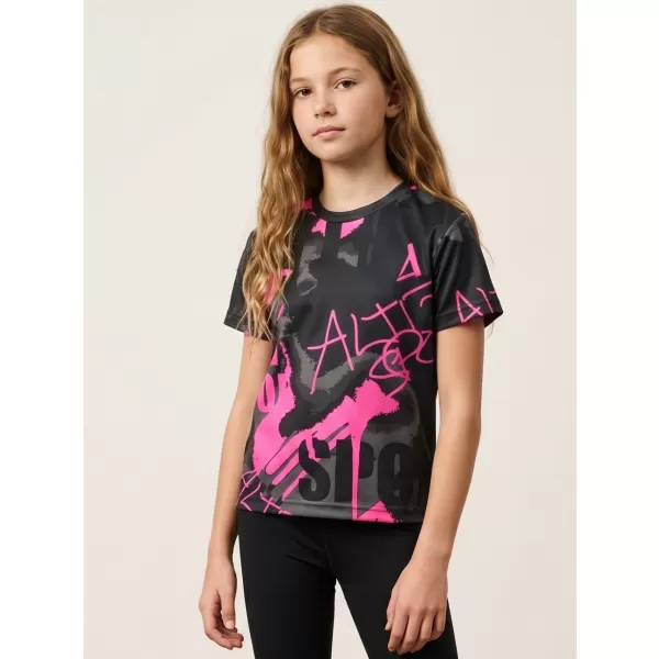  Funktionaler t -Shirt -Prämie von Kindern ALTISPORT VOJ/ALK076TR01 SCHWARZ/FLUO PINK 