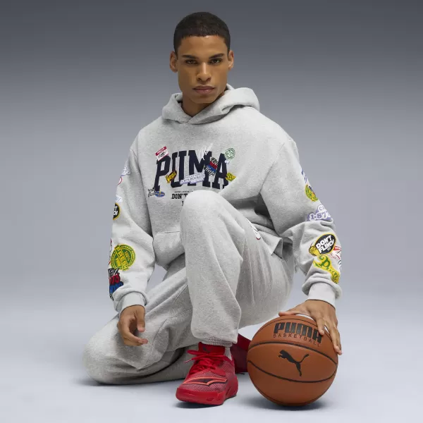  Herren-Sweatshirt PUMA HOOPERHOTLINE PULLOVER HOODIE 63282703 HELLGRAUES HEIDEKRAUT 