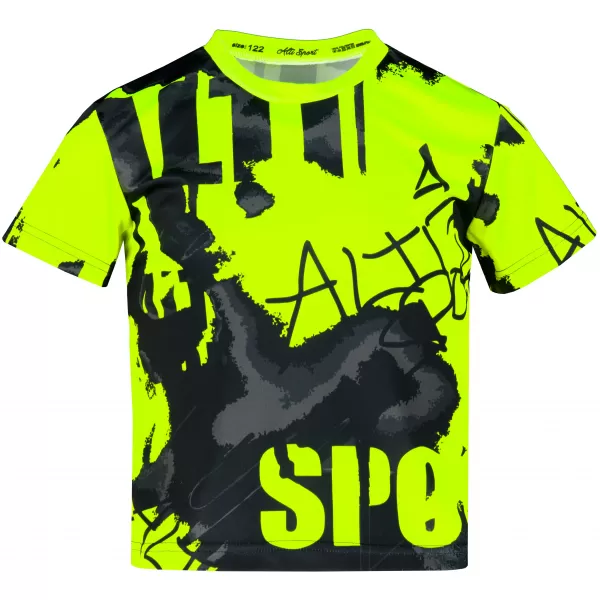  Funktionaler t -Shirt -Prämie von Kindern ALTISPORT VOJ/ALK076TR01 SCHWARZ/FLUO GELB 