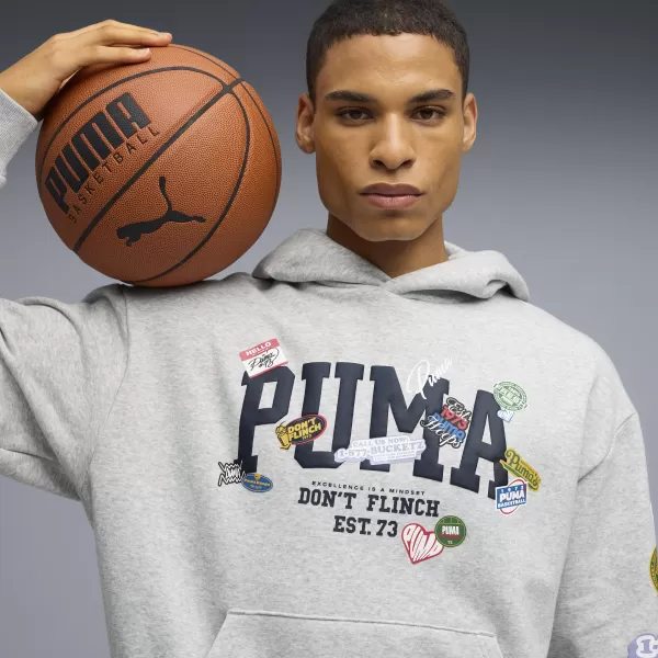  Herren-Sweatshirt PUMA HOOPERHOTLINE PULLOVER HOODIE 63282703 HELLGRAUES HEIDEKRAUT 
