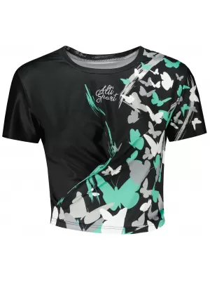 Funktionelles Premium-Crop-Top für Damen ALTISPORT VOJ/ALW022TR07 ČERNÁ/TYRKYSOVÁ SCHWARZ/TÜRKIS