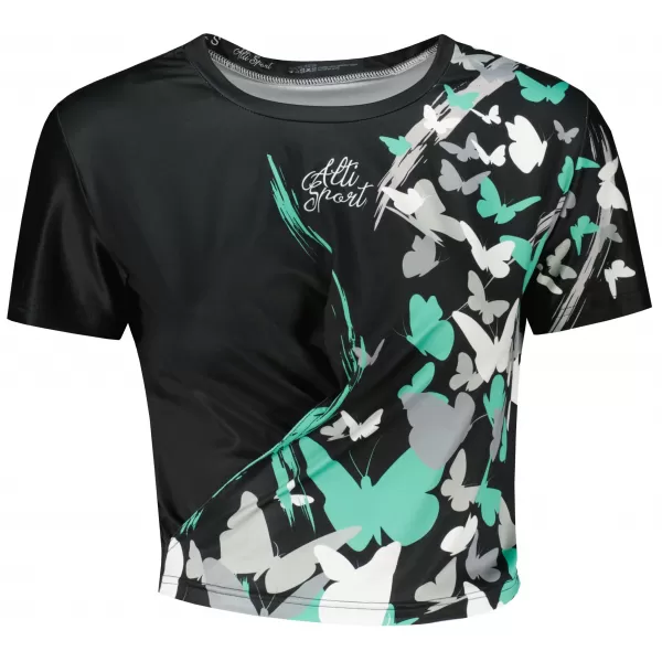  Funktionelles Premium-Crop-Top für Damen ALTISPORT VOJ/ALW022TR07 ČERNÁ/TYRKYSOVÁ SCHWARZ/TÜRKIS 