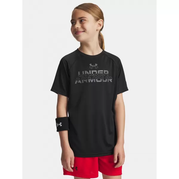  T-Shirt für Jungen UNDER ARMOUR UA TECH SPLIT WORDMARK SS 1383010-003 SCHWARZ 