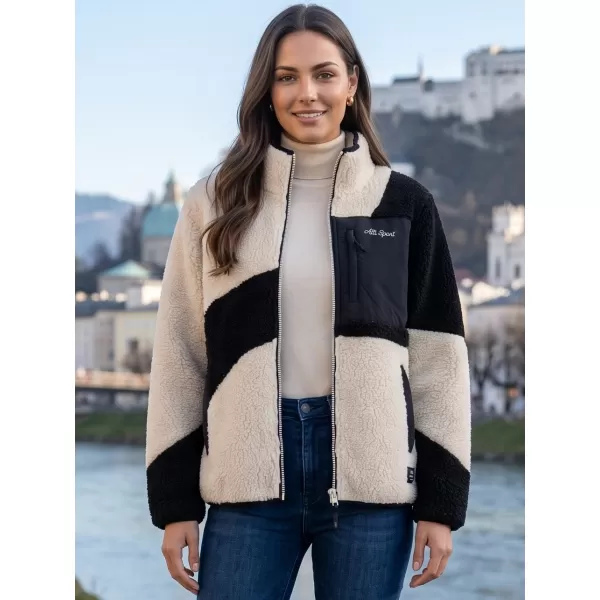  Fleece-Sweatshirt für Damen ALTISPORT GERI SCHWARZ/BEIGE 