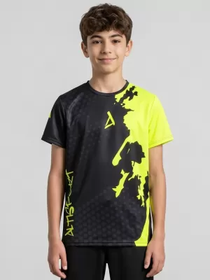 Funktionaler t -Shirt -Prämie von Kindern ALTISPORT VOJ/ALM112TR01 SCHWARZFLUO GELB