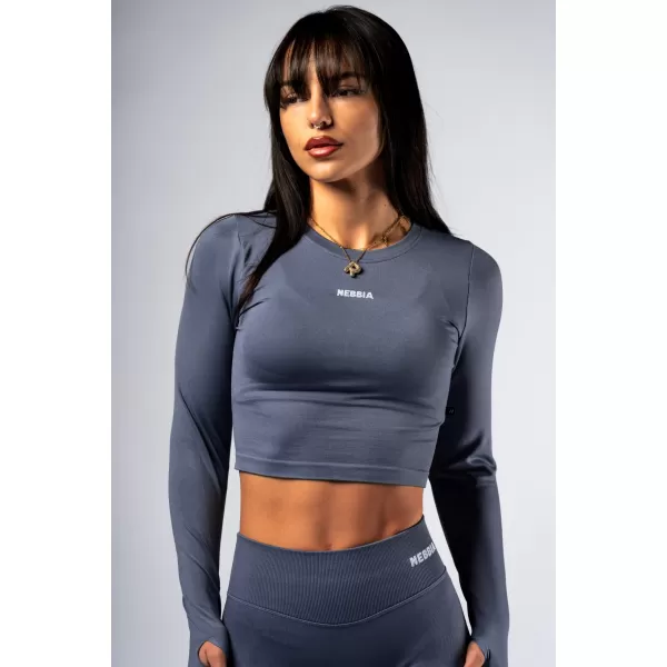  Nahtloses Crop-Top mit langen Ärmeln POWER 892 GREY Nebbia 
