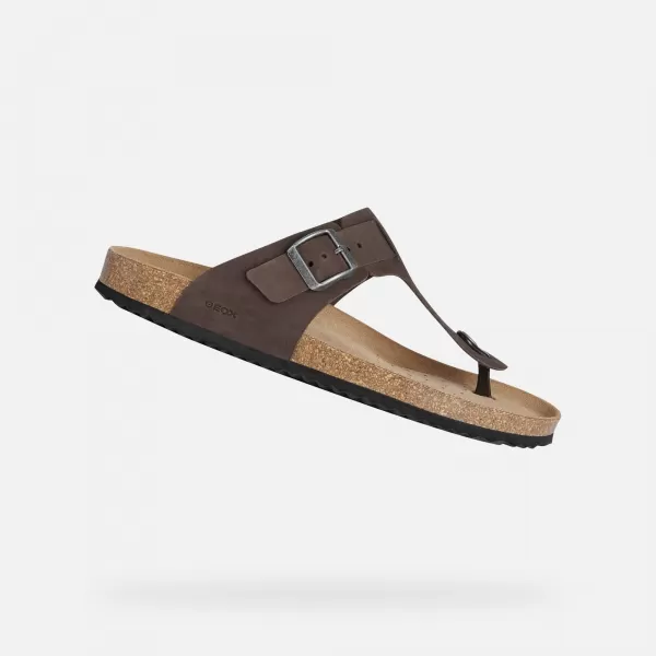  Herrenhausschuhe GEOX SANDAL GHITA G002573 DUNKELBRAUN 