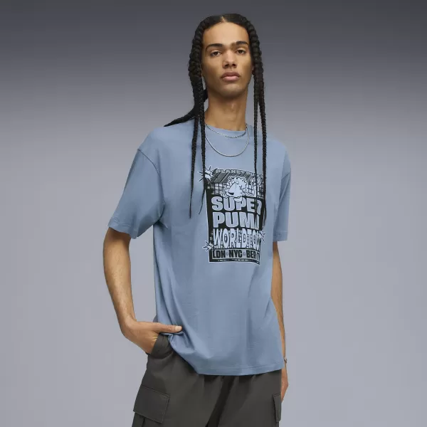  Herren-T-Shirt PUMA GRAPHIC WORLD TOUR TEE 632112-34 KÜHLES BLAU 
