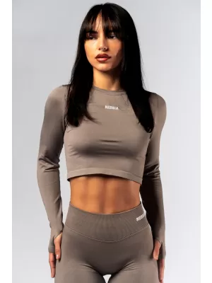 Nahtloses Crop-Top mit langen Ärmeln POWER 892 LIGHT BROWN ASH Nebbia