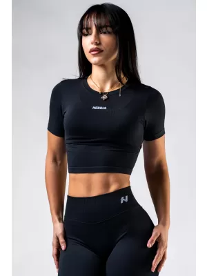 Nahtloses Crop-Top mit kurzen Ärmeln POWER 891 BLACK Nebbia