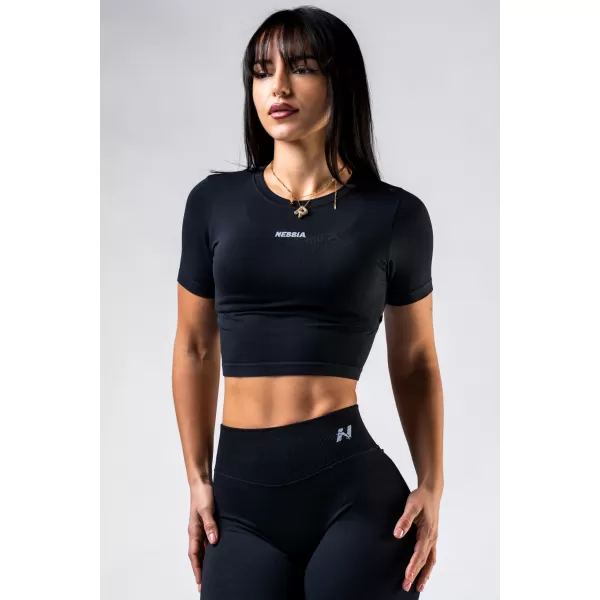  Nahtloses Crop-Top mit kurzen Ärmeln POWER 891 BLACK Nebbia 
