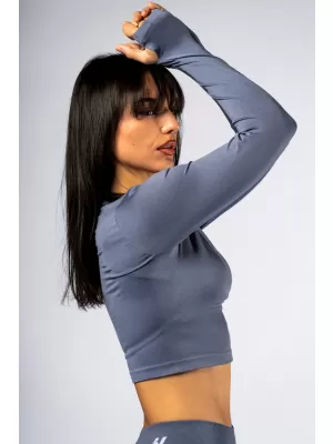 Nahtloses Crop-Top mit langen Ärmeln POWER 892 GREY Nebbia