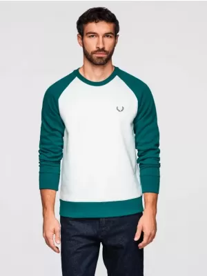 Herren-Sweatshirt OMBRE OM-SSNZ-0239 CREMEFARBEN UND DUNKELGRÜN