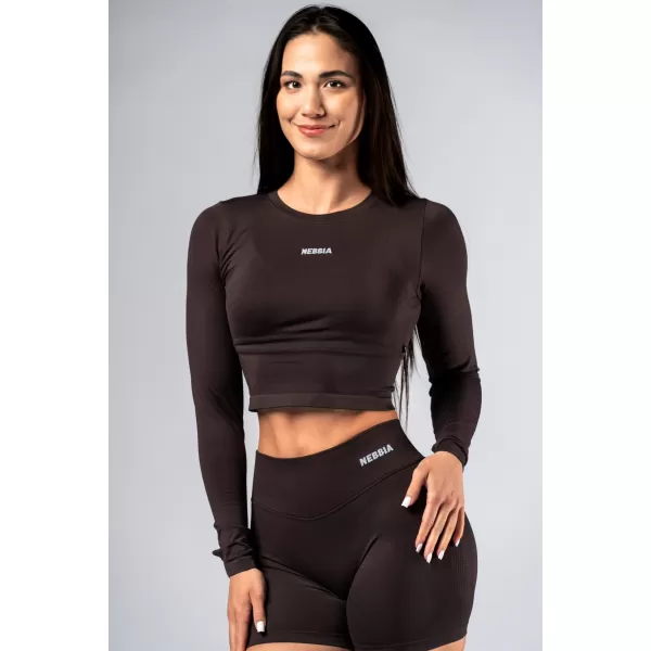  Nahtloses Crop-Top mit langen Ärmeln POWER 892 DARK BROWN Nebbia 