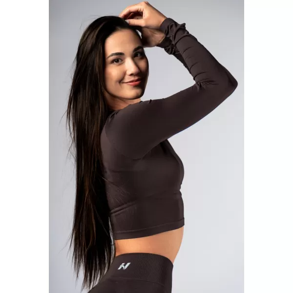  Nahtloses Crop-Top mit langen Ärmeln POWER 892 DARK BROWN Nebbia 
