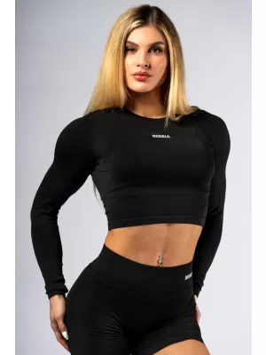 Nahtloses Crop-Top mit langen Ärmeln POWER 892 BLACK Nebbia