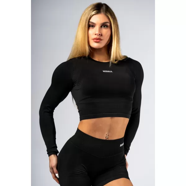  Nahtloses Crop-Top mit langen Ärmeln POWER 892 BLACK Nebbia 