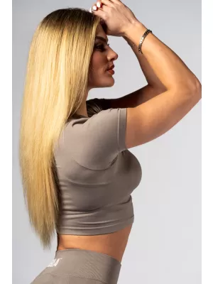 Nahtloses Crop-Top mit kurzen Ärmeln POWER 891 LIGHT BROWN ASH Nebbia