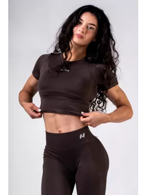 Nahtloses Crop-Top mit kurzen Ärmeln POWER 891 DARK BROWN Nebbia