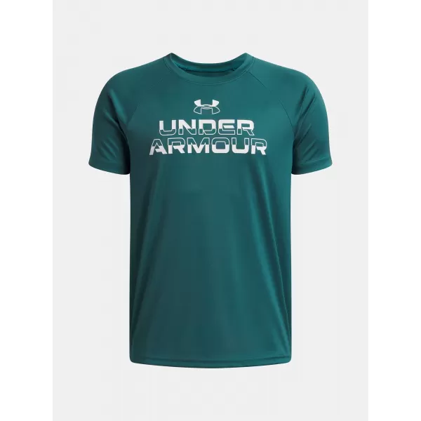  T-Shirt für Jungen UNDER ARMOUR UA TECH SPLIT WORDMARK SS 1383010-338 GRÜN 