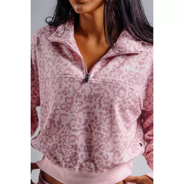  Sweatshirt mit halbem Reißverschluss und Leopardenmuster NEBBIA PRIMAL 866 ROSA LEOPARD 