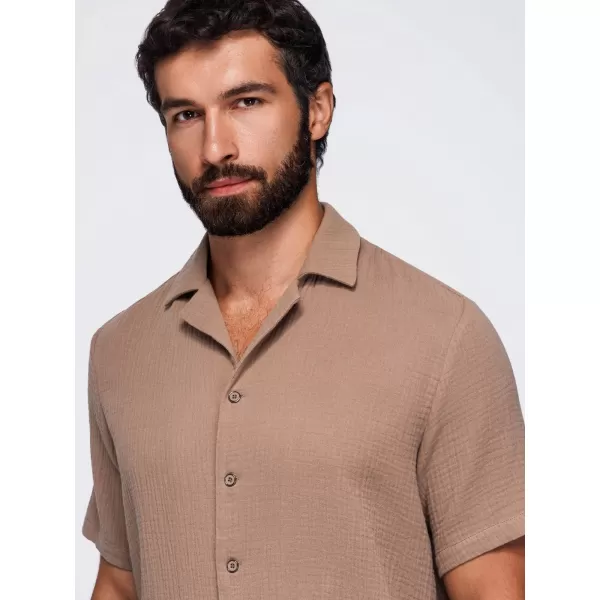  Herrenhemd OMBRE OM-SHSS-0223 HELLBRAUN 