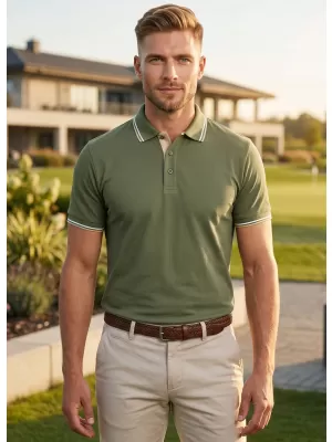 Herren-T-Shirt mit Kragen MALFINI FOCUS 232 KHAKI