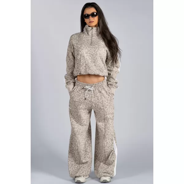  Sweatshirt mit halbem Reißverschluss und Leopardenmuster NEBBIA PRIMAL 866 CREMEFARBENER LEOPARD 