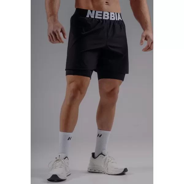  Doppellagige Trainingsshorts NEBBIA PRIMAL 878 SCHWARZ 