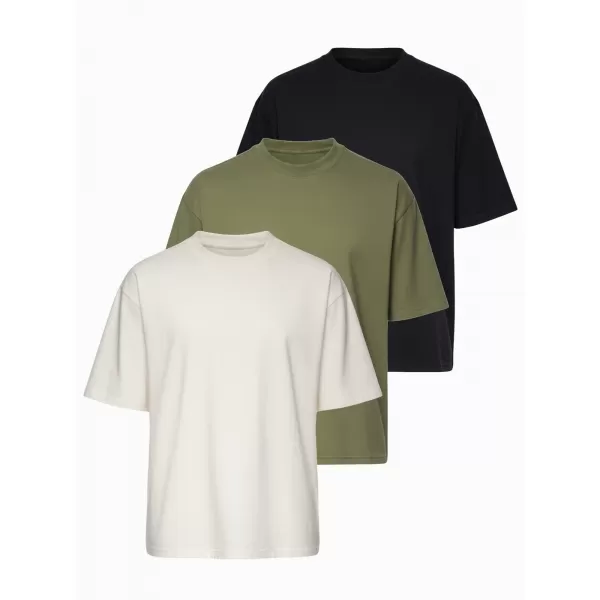  Herren-T-Shirt OMBRE OM-TSBC-0291 SCHWARZ/CREMEFARBEN/HELLOLIV 