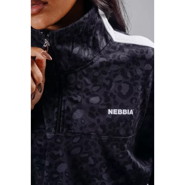  Sweatshirt mit halbem Reißverschluss und Leopardenmuster NEBBIA PRIMAL 866 SCHWARZER LEOPARD 