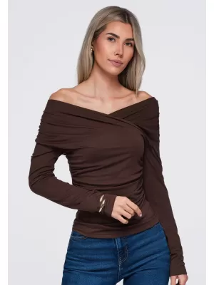 Damenbluse OMBRE OW-TS-E0088 BRAUN