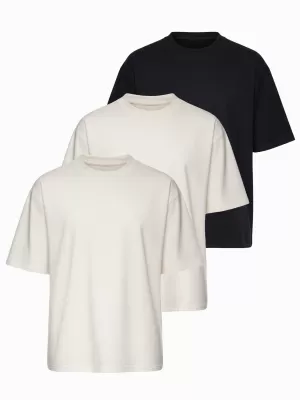 Herren-T-Shirt OMBRE OM-TSBC-0291 CREMEFARBEN/CREMEFARBEN/SCHWARZ