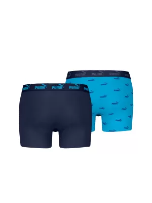 Herren-Boxershorts PUMA ELEMENTS MEN LOGO PRINT BOXERS 2P 93875401 BLAUE KOMBINATION