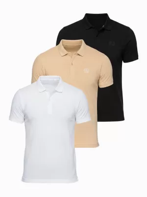 Herren-T-Shirt mit Kragen OMBRE OM-POBS-0171 SCHWARZ/WEIß/BEIGE