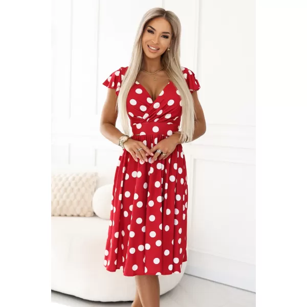  Kleid NUMOCO 425-15 BURGUNDERROT MIT TUPFEN 