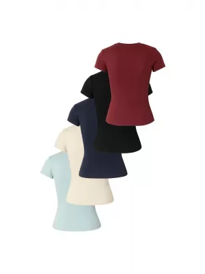 Damen-T-Shirt URBAN CLASSICS TB8569C-23656 SCHWARZ/DUNKLES ZIEGELROT/GEDÄMPFTES BLAU/WEIßER SAND/MITTERNACHTSMARINE