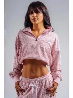 Sweatshirt mit halbem Reißverschluss und Leopardenmuster NEBBIA PRIMAL 866 ROSA LEOPARD