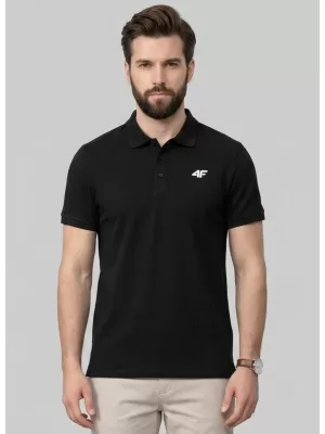 Herren-T-Shirt mit Kragen 4F WMM00TPTSM0771 TIEFSCHWARZ
