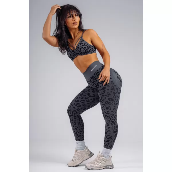  Sport-BH mit mittlerem Halt und Leopardenmuster NEBBIA PRIMAL 854 SCHWARZER LEOPARD 