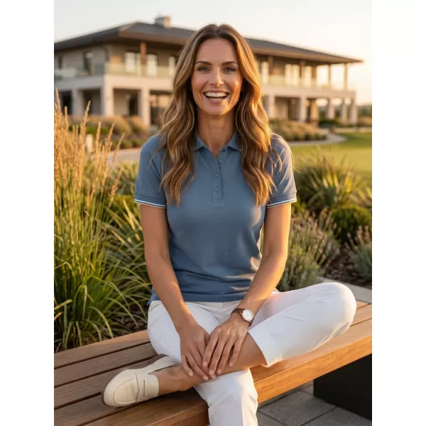  Damen-T-Shirt mit Kragen MALFINI FOCUS 233 DENIM 