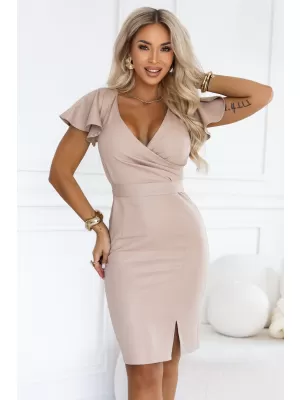 Damenkleid NUMOCO 479-16 DUNKLES BEIGE MIT GLITZER