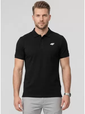 Herren-T-Shirt mit Kragen 4F WMM00TPTSM0770 TIEFSCHWARZ