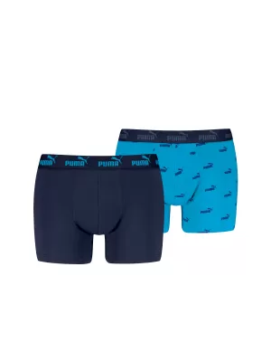 Herren-Boxershorts PUMA ELEMENTS MEN LOGO PRINT BOXERS 2P 93875401 BLAUE KOMBINATION