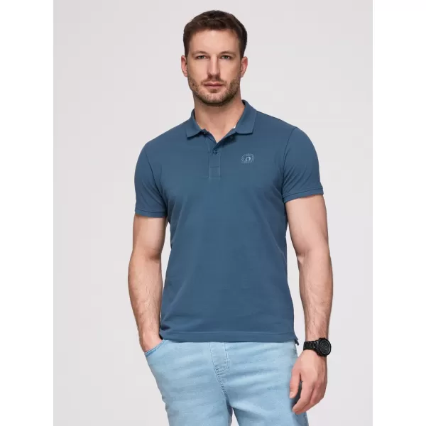  Herren-T-Shirt mit Kragen OMBRE OM-POBS-0171 WEIß/KASTANIENBRAUN/DUNKELBLAU 