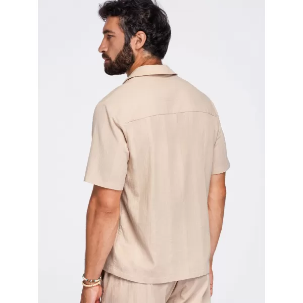  Herrenhemd OMBRE OM-SHSS-0221 HELLBRAUN 