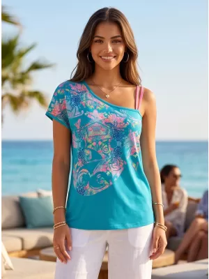 Damen-T-Shirt mit kurzen Ärmeln KIXMI JESSA BLAU GRÜN